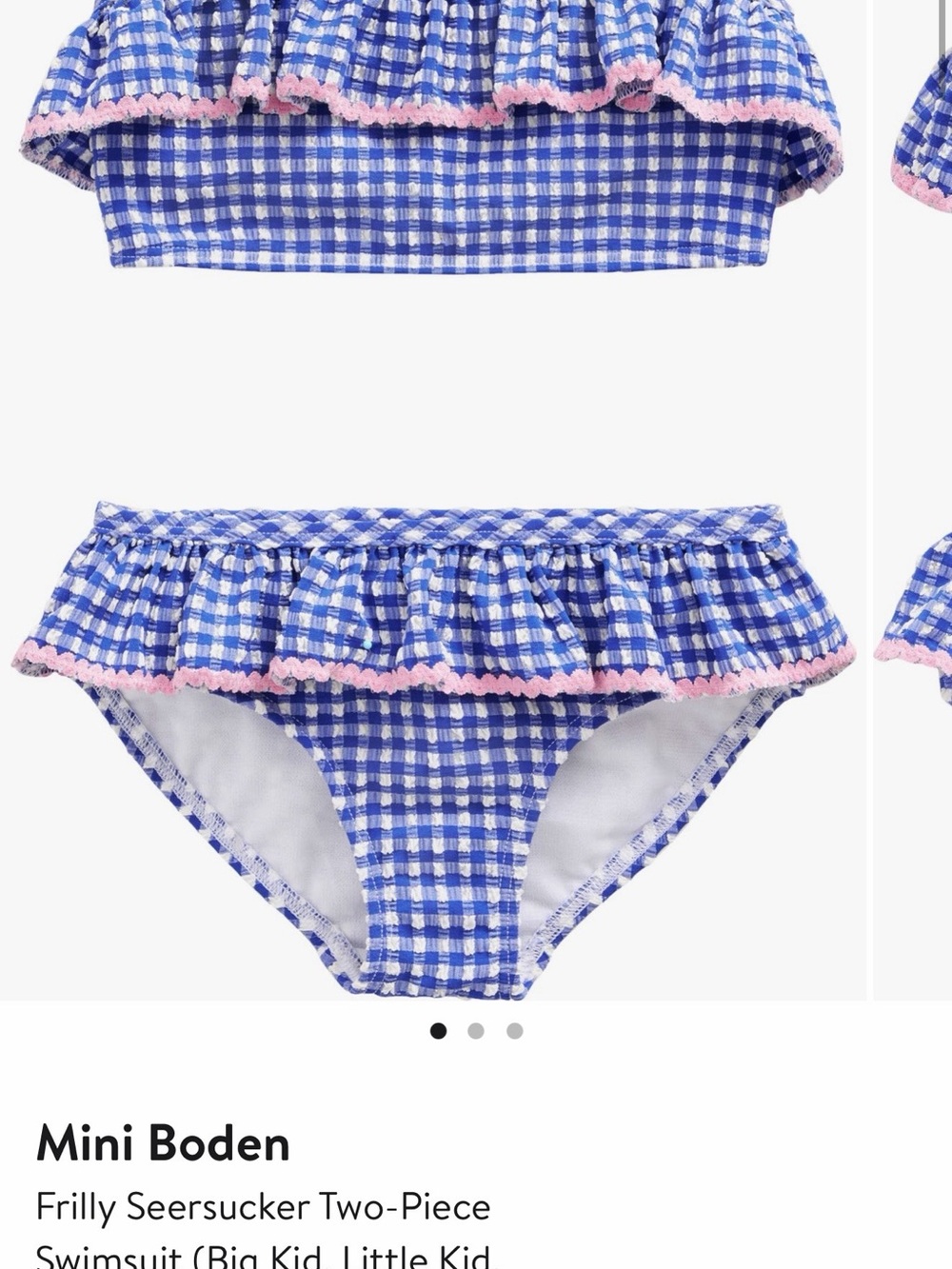 Mini Boden Blue Gingham Two-Piece Swim Set with Pink Trim